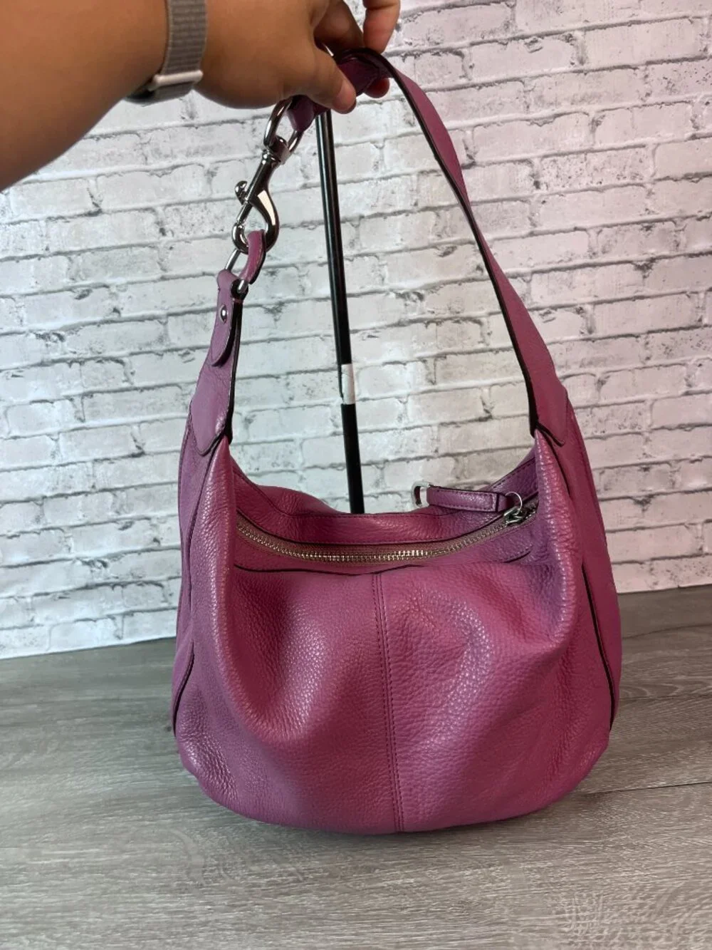 Coach Avery Pebbled Leather Hobo Bag - F23960 - Purple/Pink
